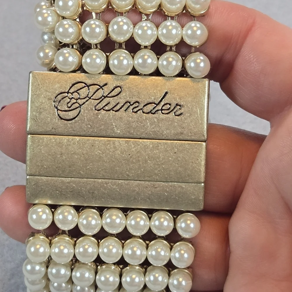 Plunder Design Bracelet Womens OS Cream Gold Multi Strand Faux Pearl Magnetic‎